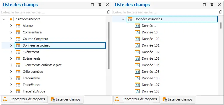Sous-menu Données associées